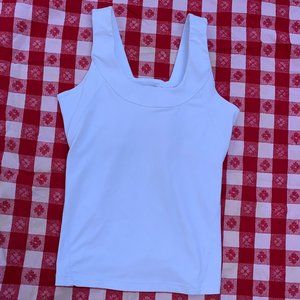 active wear white tank shelf bra